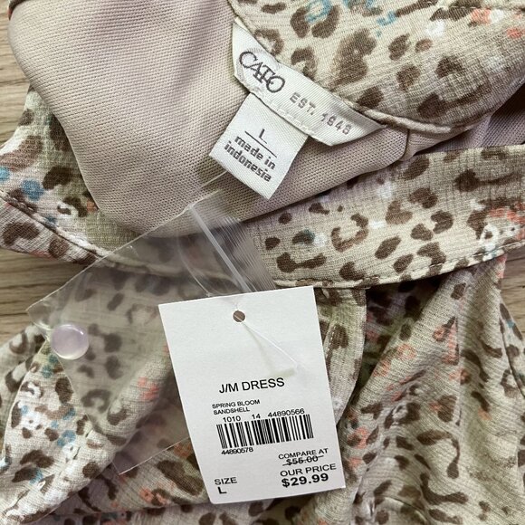 Cato Spring Bloom Sleeveless Dress Sandstone Leopard Print Keyhole Neck Size L - Picture 4 of 5